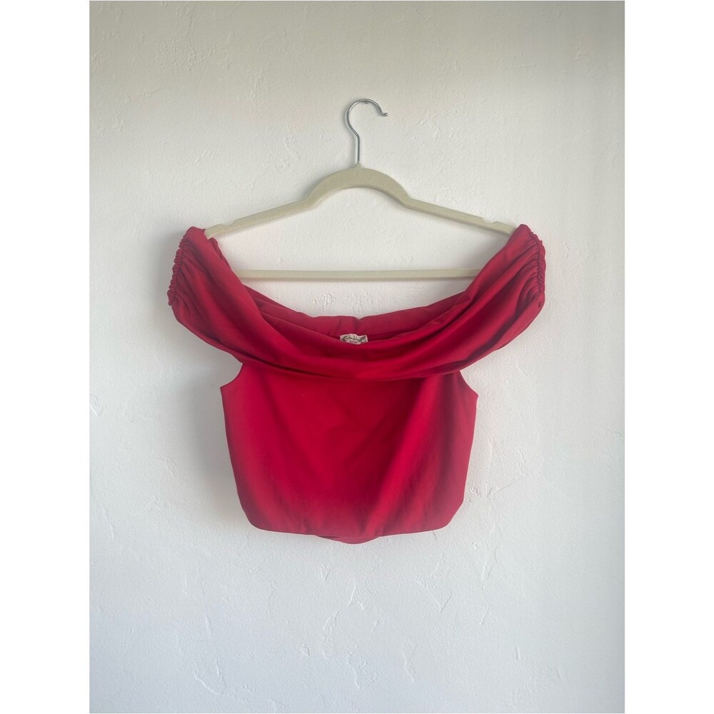 Intimately Free People Off-Shoulder Ruched Crop Top and Keyhole Back in TangoRed